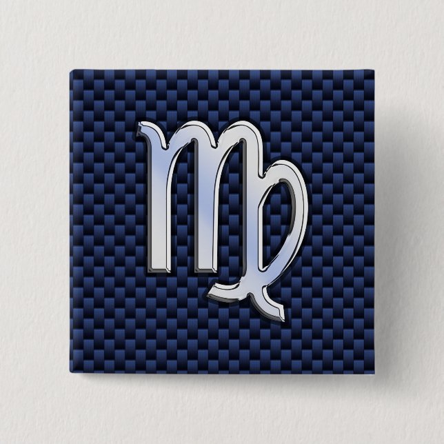 Virgo Zodiac auf Navy Blue Carbon Fibre Print Styl Button (Vorderseite)