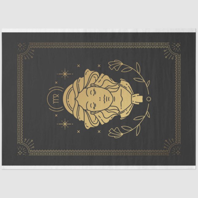 Virgo Zodiac Black und Gold Mystical Horoskop Seidenpapier (Vorderseite)