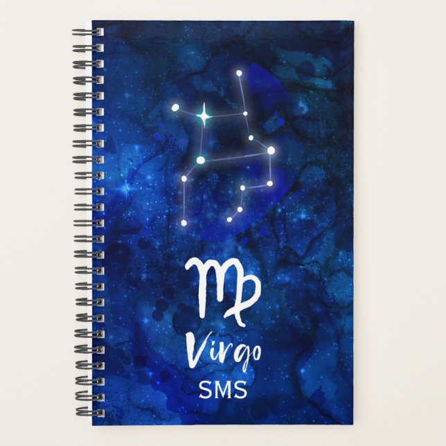 Virgo Zodiac Constellation Blue Galaxy Monogram Planer (Vorderseite)