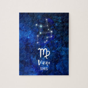 Virgo Zodiac Constellation Blue Galaxy Monogram Puzzle