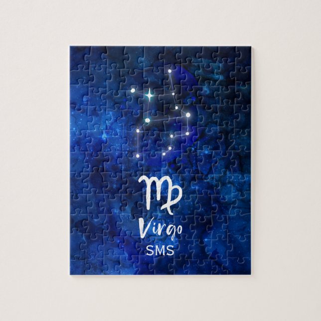 Virgo Zodiac Constellation Blue Galaxy Monogram Puzzle (Vertikal)