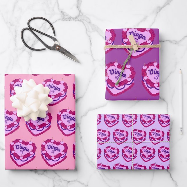 Virgo Zodiac Coquette Herz Birthday Cake Geschenkpapier Set (Vorderseite)