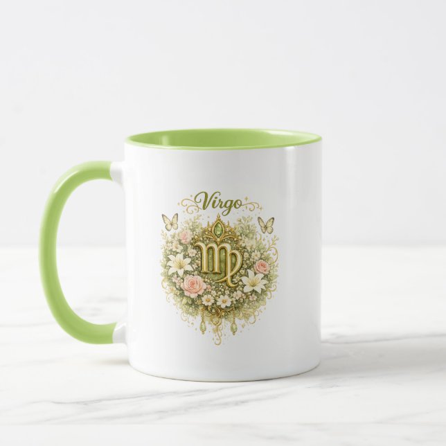 Virgo Zodiac Floral Heart Mug – Elegant Astrology  Tasse (Links)