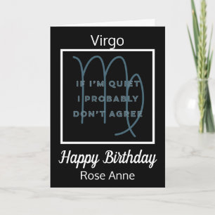 Virgo Zodiac Fun Zitat zum Geburtstag in Schwarz u Karte