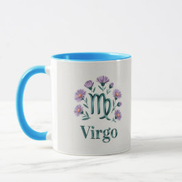 Virgo Zodiac Glyph Aster Flowers Mug Tasse