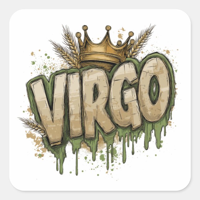 Virgo Zodiac Graffiti Airbrush im Detail mit Crown Quadratischer Aufkleber (Vorderseite)
