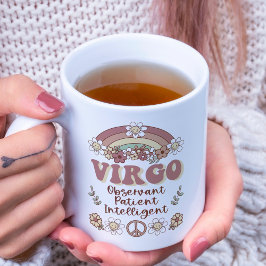 Virgo Zodiac Groovy Retro Floral Rainbow Kaffeetasse