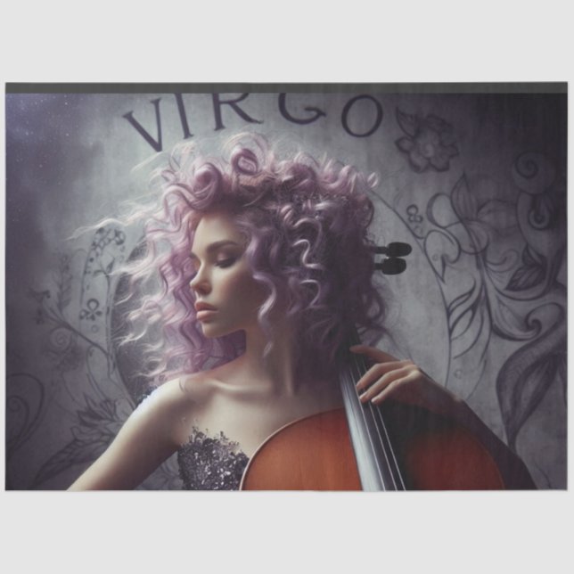 Virgo Zodiac Musician Cello Decoupage Seidenpapier (Vorderseite)