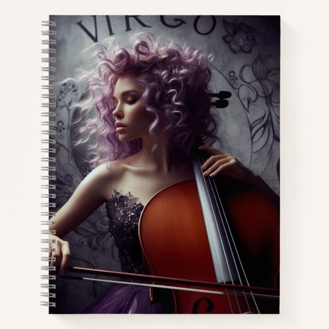Virgo Zodiac Musician Cello Notizbuch (Vorderseite)