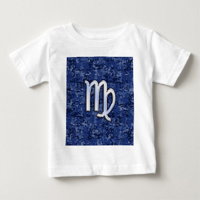 Virgo Zodiac Sign auf Blue Digital Camouflage Baby T-shirt (Vorderseite)