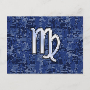 Virgo Zodiac Sign auf Blue Digital Camouflage Postkarte