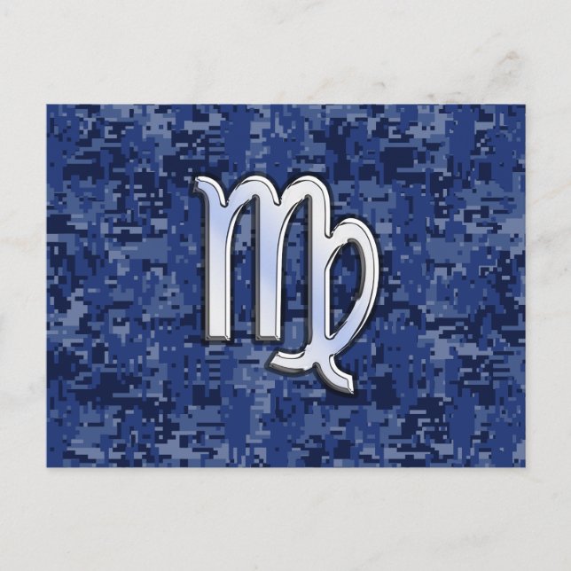 Virgo Zodiac Sign auf Blue Digital Camouflage Postkarte (Vorderseite)