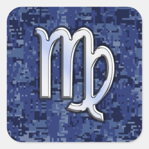 Virgo Zodiac Sign auf Blue Digital Camouflage Quadratischer Aufkleber