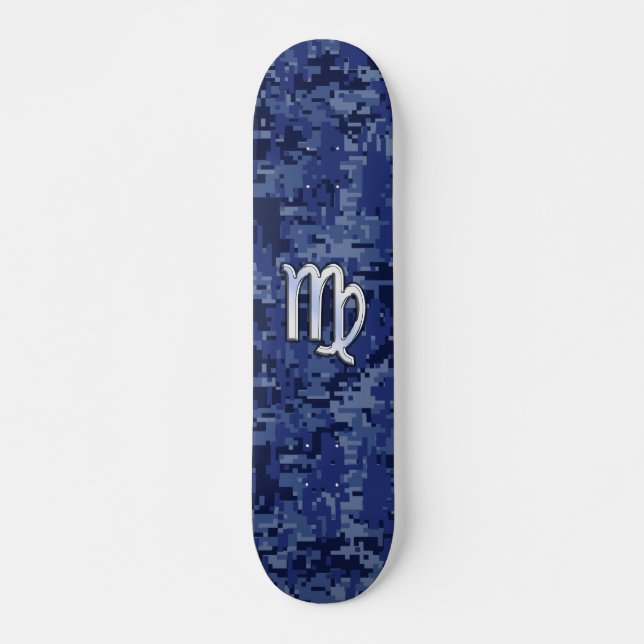 Virgo Zodiac Sign auf Blue Digital Camouflage Skateboard (Vorne)