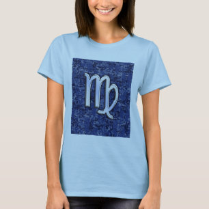 Virgo Zodiac Sign auf Blue Digital Camouflage T-Shirt