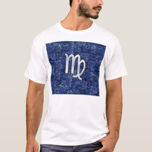 Virgo Zodiac Sign auf Blue Digital Camouflage T-Shirt