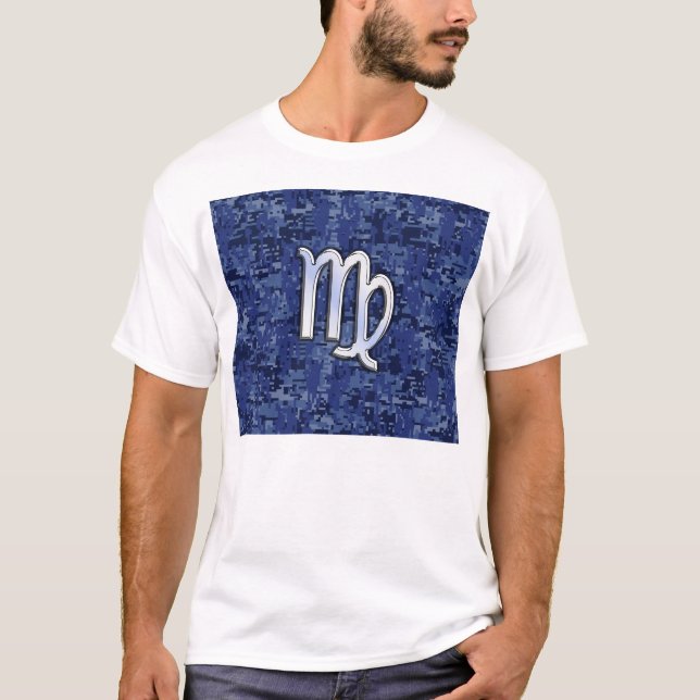 Virgo Zodiac Sign auf Blue Digital Camouflage T-Shirt (Vorderseite)