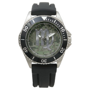 Virgo Zodiac Sign auf Green Digital Camouflage Sty Armbanduhr