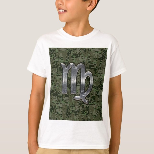 Virgo Zodiac Sign auf Green Digital Camouflage Sty T-Shirt (Vorderseite)