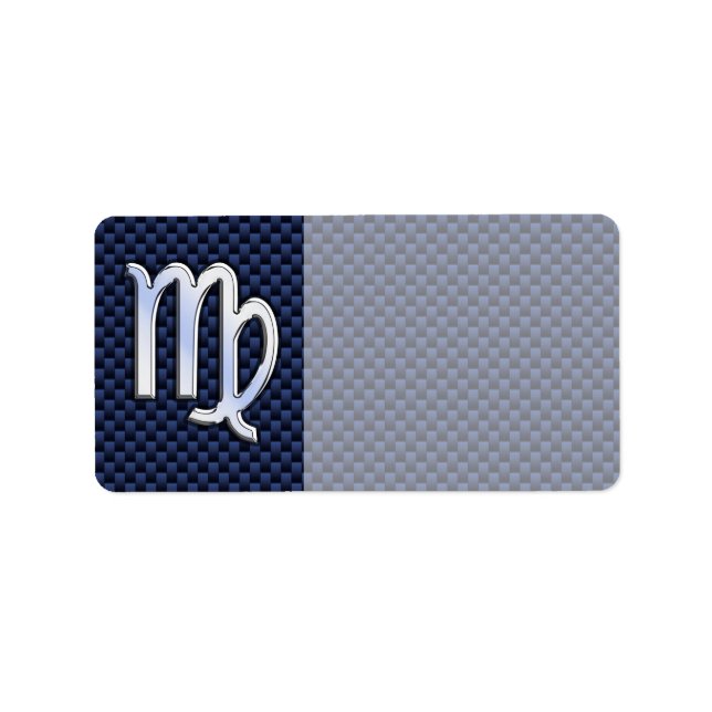 Virgo Zodiac Sign auf Navy Blue Carbon Fibre Print Adressaufkleber (Vorne)