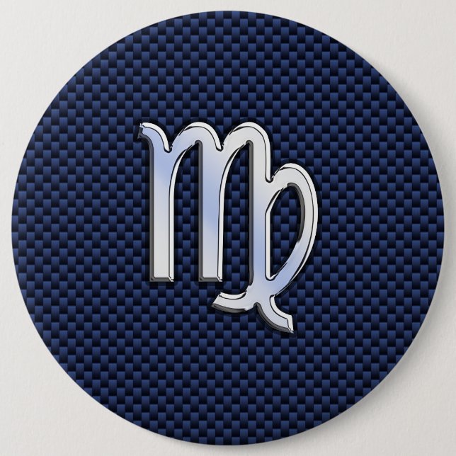 Virgo Zodiac Sign auf Navy Blue Carbon Fibre Print Button (Vorderseite)