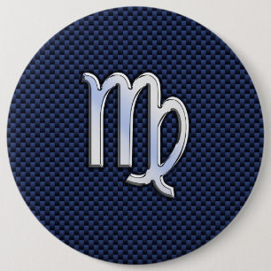 Virgo Zodiac Sign auf Navy Blue Carbon Fibre Print Button
