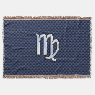 Virgo Zodiac Sign auf Navy Blue Carbon Fibre Print Decke