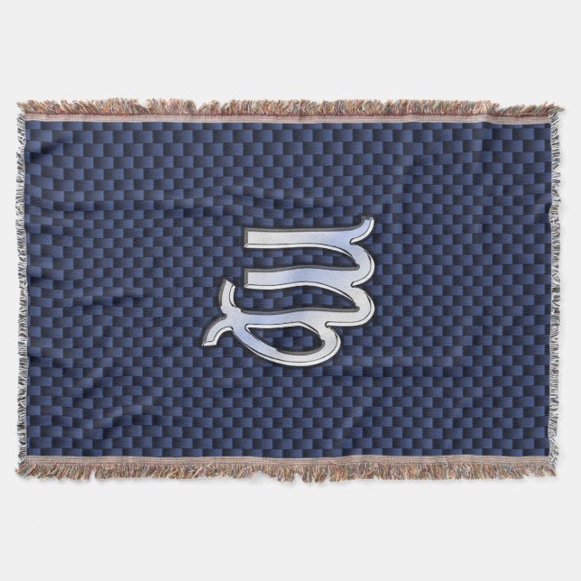 Virgo Zodiac Sign auf Navy Blue Carbon Fibre Print Decke (Vorderseite)