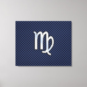 Virgo Zodiac Sign auf Navy Blue Carbon Fibre Print Leinwanddruck