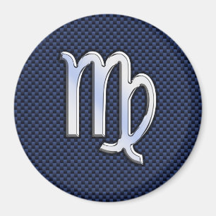 Virgo Zodiac Sign auf Navy Blue Carbon Fibre Print Magnet