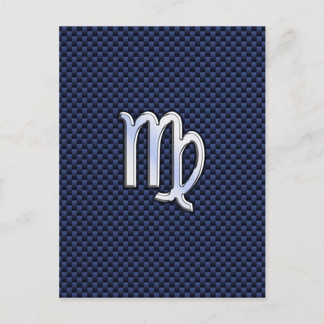 Virgo Zodiac Sign auf Navy Blue Carbon Fibre Print Postkarte (Vorderseite)