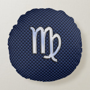 Virgo Zodiac Sign auf Navy Blue Carbon Fibre Print Rundes Kissen