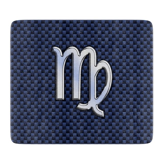 Virgo Zodiac Sign auf Navy Blue Carbon Fibre Print Schneidebrett (Vorderseite)