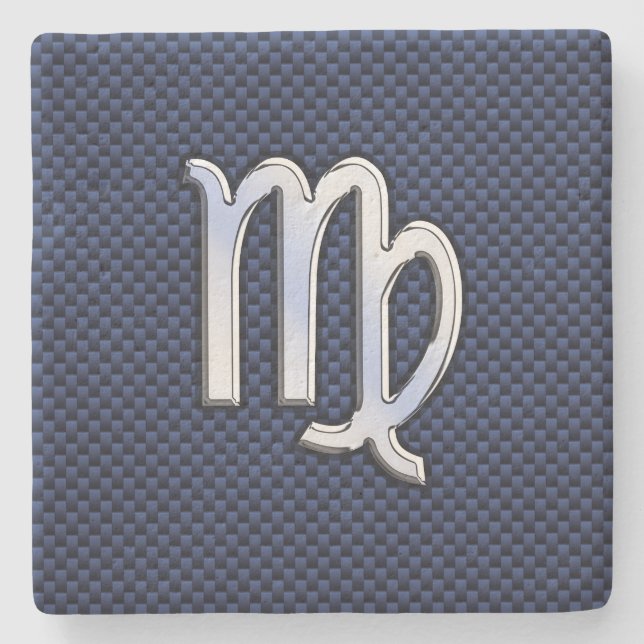 Virgo Zodiac Sign auf Navy Blue Carbon Fibre Print Steinuntersetzer (Vorderseite)