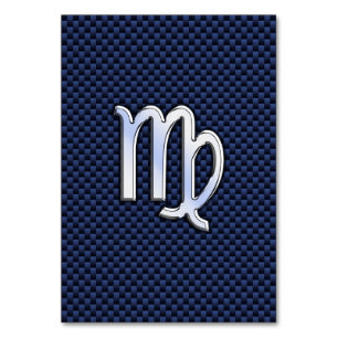 Virgo Zodiac Sign auf Navy Blue Carbon Fibre Print Tischnummer
