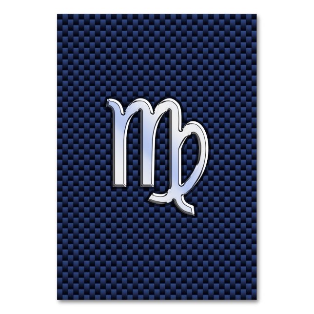 Virgo Zodiac Sign auf Navy Blue Carbon Fibre Print Tischnummer (Vorderseite)