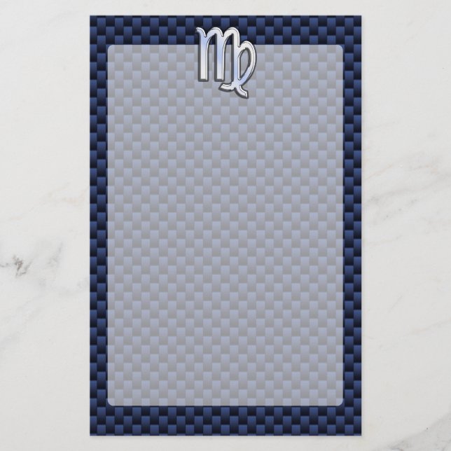 Virgo Zodiac Sign auf Navy Blue Carbon Fibre Style Briefpapier (Vorderseite)