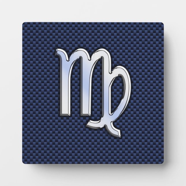 Virgo Zodiac Sign auf Navy Blue Carbon Fibre Style Fotoplatte (Vorderseite)