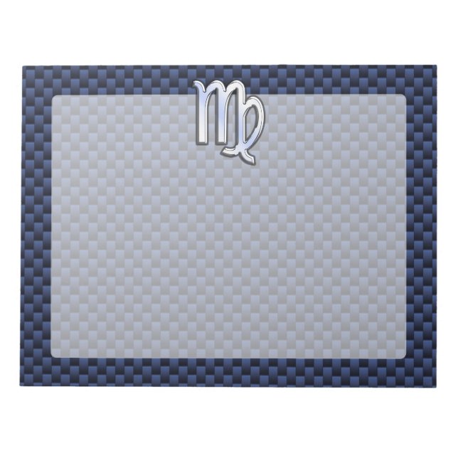 Virgo Zodiac Sign auf Navy Blue Carbon Fibre Style Notizblock (Vorderseite)
