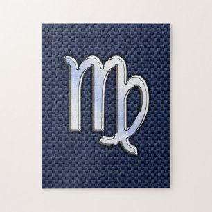 Virgo Zodiac Sign auf Navy Blue Carbon Fibre Style Puzzle