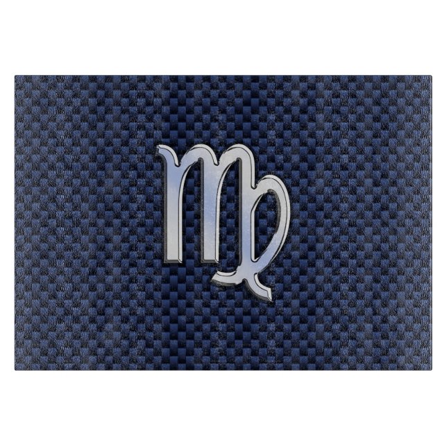 Virgo Zodiac Sign auf Navy Blue Carbon Fibre Style Schneidebrett (Vorderseite)