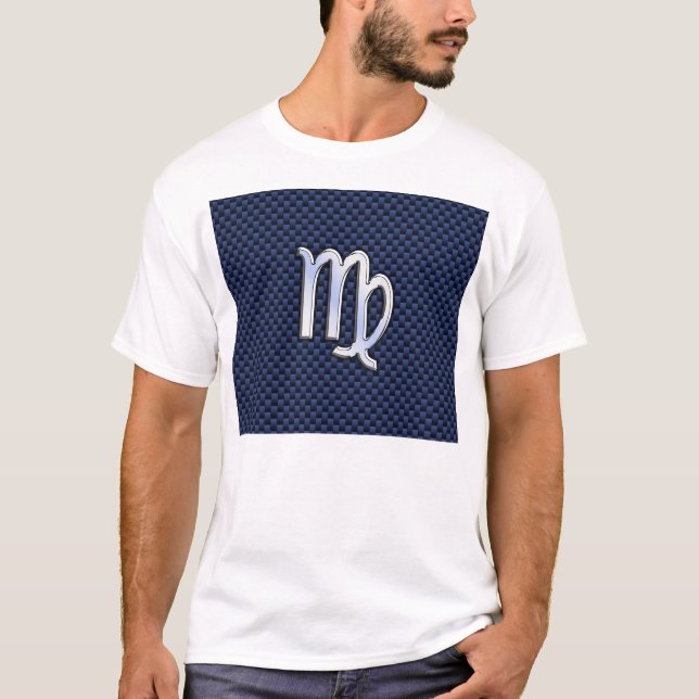 Virgo Zodiac Sign auf Navy Blue Carbon Fibre Style T-Shirt (Vorderseite)