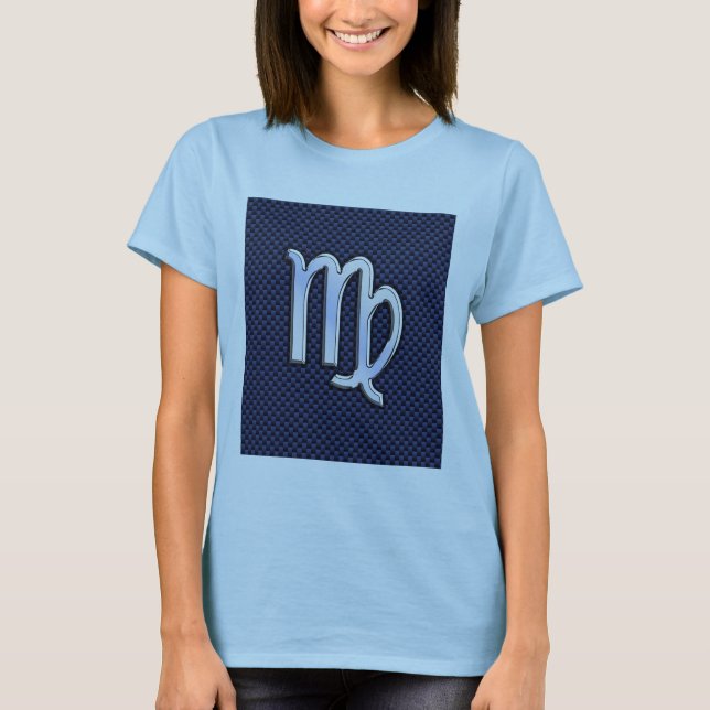 Virgo Zodiac Sign auf Navy Blue Carbon Fibre Style T-Shirt (Vorderseite)