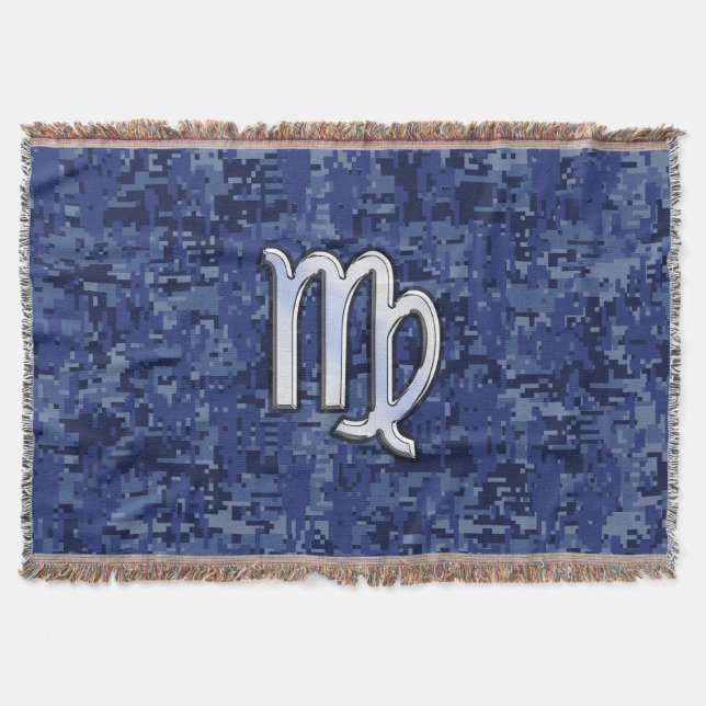Virgo Zodiac Sign auf Navy Blue Digital Camouflage Decke (Vorderseite)