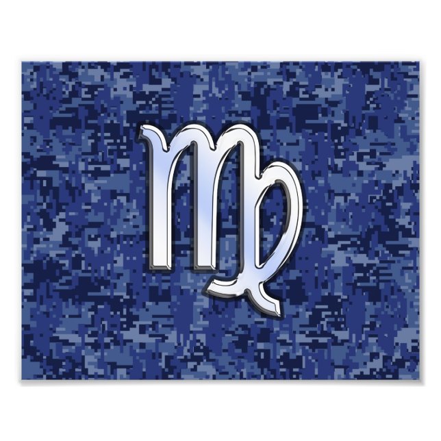 Virgo Zodiac Sign auf Navy Blue Digital Camouflage Fotodruck (Vorne)