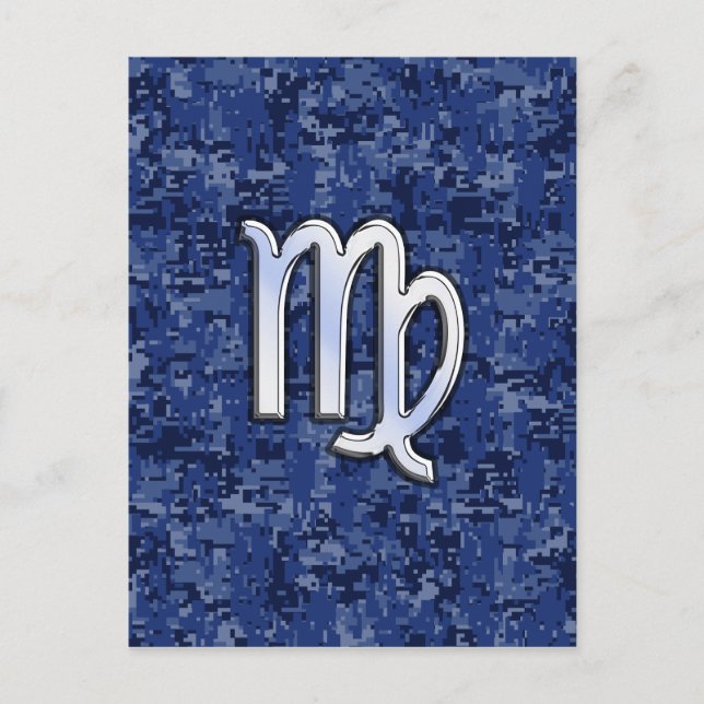 Virgo Zodiac Sign auf Navy Blue Digital Camouflage Postkarte (Vorderseite)
