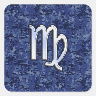 Virgo Zodiac Sign auf Navy Blue Digital Camouflage Quadratischer Aufkleber