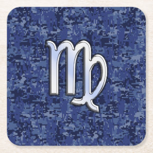 Virgo Zodiac Sign auf Navy Blue Digital Camouflage Rechteckiger Pappuntersetzer