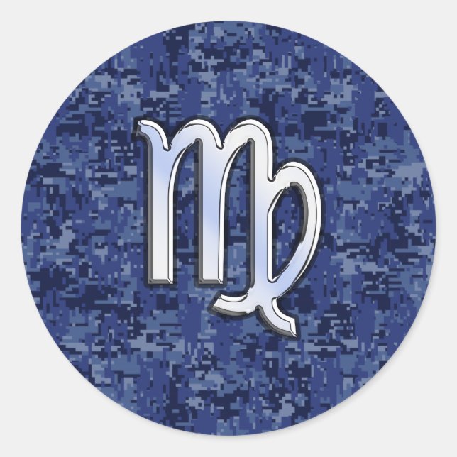 Virgo Zodiac Sign auf Navy Blue Digital Camouflage Runder Aufkleber (Vorderseite)