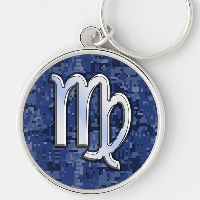 Virgo Zodiac Sign auf Navy Blue Digital Camouflage Schlüsselanhänger (Vorne)